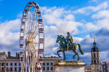 Wall Mural - Ferris Wheel Hospital Place Bellecoeur Cityscape Lyon France