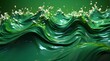 a green background with a reflection of the water at the bottom of the picture and a green liquid splattering out of the top of a green object.