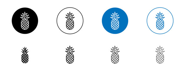 Wall Mural - Pineapple Line Icon Set. Ananas Silhouette Symbol in black and blue color.