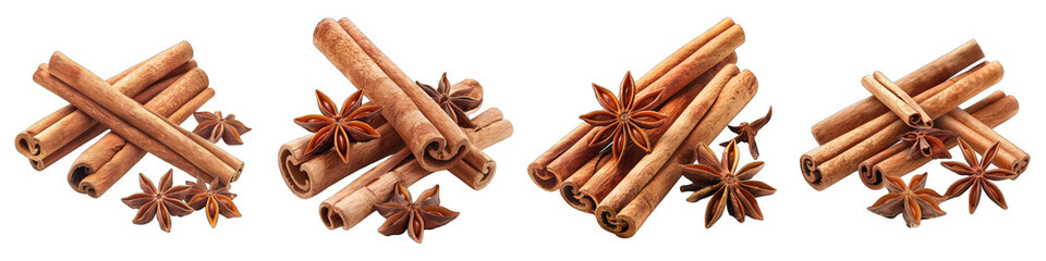 Wall Mural - delicious cinnamon sticks and star anise  Hyperrealistic Highly Detailed Isolated On Transparent Background Png File