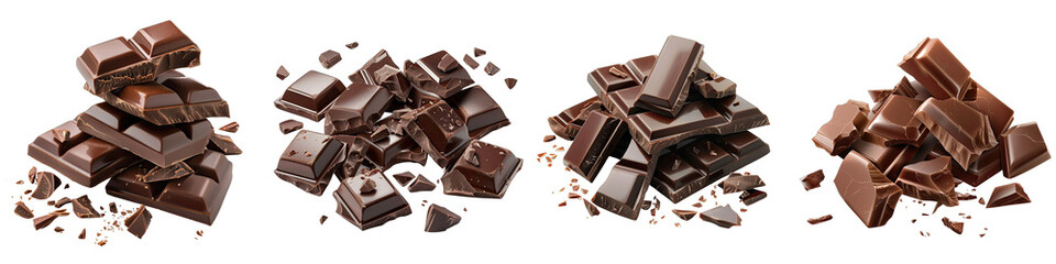 Wall Mural - Delicious hocolate pieces  Hyperrealistic Highly Detailed Isolated On Transparent Background Png File