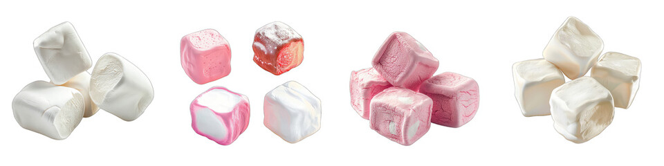 Wall Mural - Four delicious marshmallows  Hyperrealistic Highly Detailed Isolated On Transparent Background Png File
