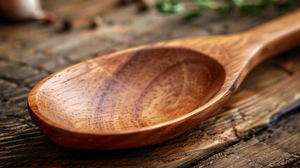 Wall Mural - wooden cutlery spoon close shot from above