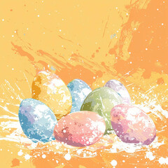 Wall Mural - Dyed Pastel Easter Eggs Paint Splatter Backdrop Art