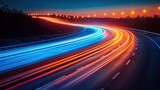 Fototapeta Uliczki - Abstract light background City road light, night highway lights, traffic with highway road motion lights, long exposure