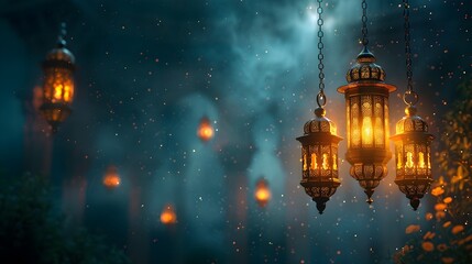 Ramadan Lanterns Background in Islamic Atmosphere, To provide a high-quality and versatile Ramadan background with a perfect symmetry and ample copy