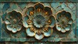 Intricate Turquoise Flowers Adorning Ancient Persian Wall in Rich Gold Accents