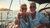 Fototapeta Miasto - Beautiful retired senior couple enjoying cruise vacation