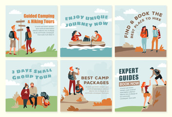 Wall Mural - Social media post set with hiking travel offers