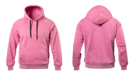 Wall Mural - Men's pink blank hoodie template, from two sides, natural shape on invisible mannequin, for your design mockup for print,clipping path , cutout	
