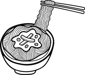 Wall Mural - isolate ramen japanese food black and white flat style illustration