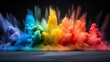 Famous rainbow wave design background, graph, color dispersion, abstract, color explosion, particles, matte, sharp focus, extreme angle.