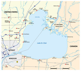 Wall Mural - Vector map of Lake St. Clair, United States, Canada