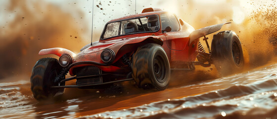 A Buggy Car Rushes Along A Dirty Surface. Illustration On The Theme Of Competitions, Racing And Cars. Generative AI