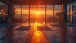 A serene yoga studio at sunrise, embodying health and wellness