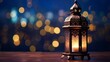 Glowing ramadan lantern illuminated with enchanting bokeh lights: festive cultural symbolism

