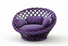 Modern Purple Rattan Chair With Elegant Ornament Isolated On White Background