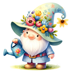 Wall Mural - Gnome Gardener Watering Flowers Illustration
