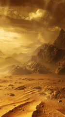 Canvas Print - Golden desert Horizon: Sunset paints the sky in hues of orange over a tranquil desert landscape, casting warm sunlight on the sand and creating a breathtaking evening scene