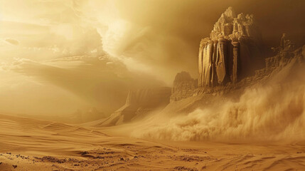 Canvas Print - sand Storm at Sunset with Clouds