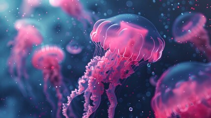 Wall Mural - Underwater elegance captured: a serene pod of jellyfish. perfect for nature themes, tranquil scenes, and marine life showcases. AI