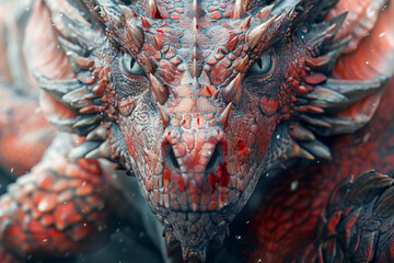 Wall Mural - a dragon in the style of realistic and hyper-detailed renderings, photobashing, playful character designs, frayed, fantastic grotesque, red, realistic sculpture