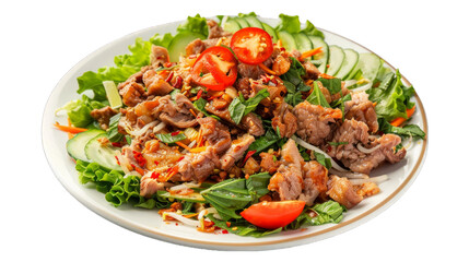 Wall Mural - Spicy Pork Salad on isolated on transparent png background. Generative ai