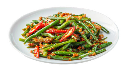 Wall Mural - Stir-Fried Green Beans with Chili Paste on isolated on transparent png background. Generative ai