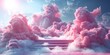 Background podium pink 3d product sky platform display cloud pastel scene render stand.  Pink podium stage minimal abstract background beauty dreamy space studio pedestal smoke showcase geometric whit