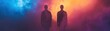 Two mysterious silhouettes against a vibrant vapor background
