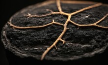 Close Up Of A Dead Tree Branch On A Black Stone Background.