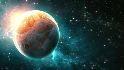 Wall Mural - distant planet. universe space background with planet illustration. seamless looping overlay 4k virtual video animation background