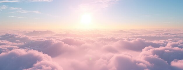 Sticker - A Serene Sunrise Above Fluffy Clouds Panoramic View