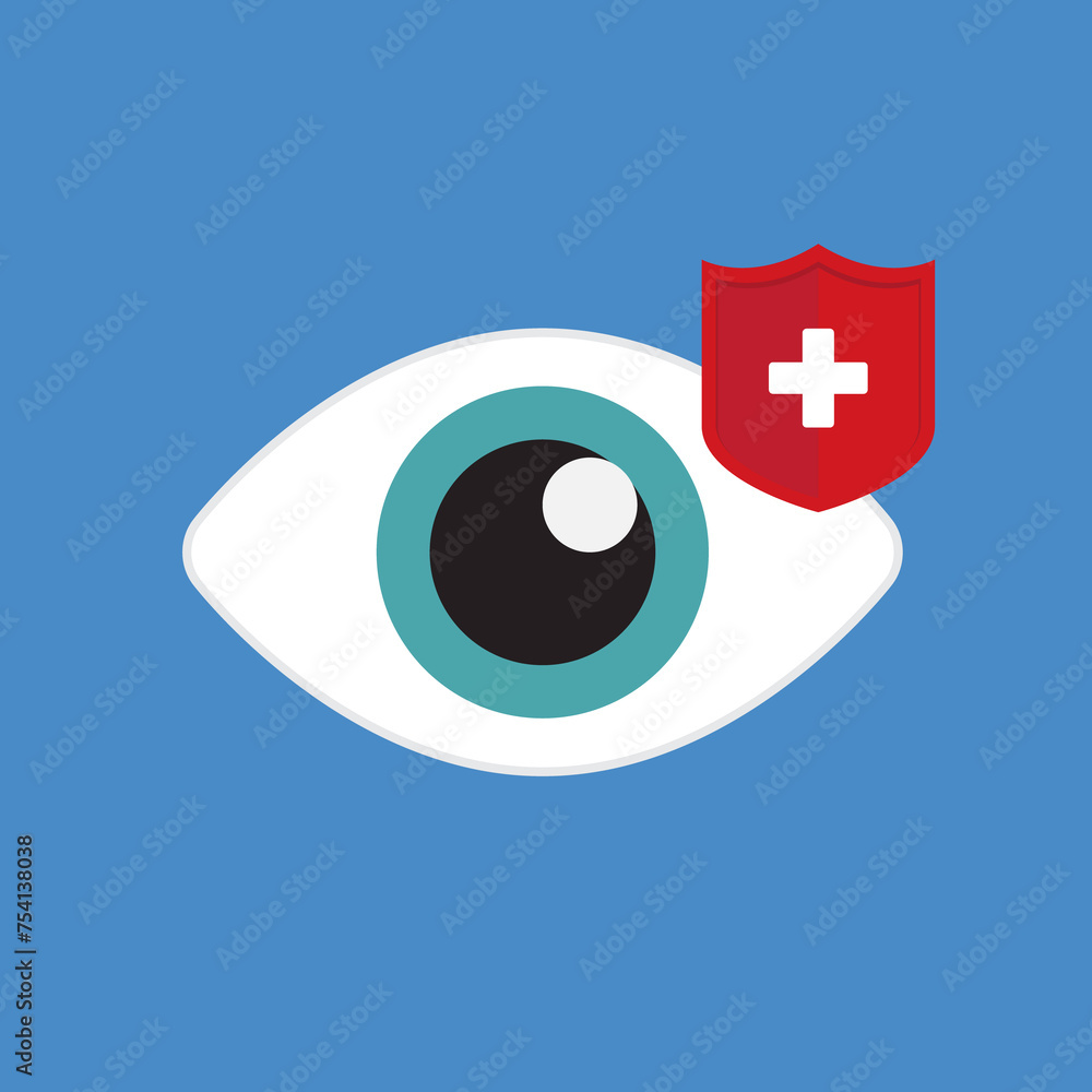 Eyesight protection. Vector illustration of human eye with guard shield ...