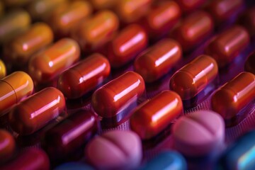 Wall Mural - Grid of antibiotic capsules symbolizing healthcare and medical treatment. Trust and reliability.