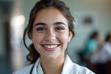 Wall Mural - Portrait of a confident young doctor in medical seminar - Professionalism and expertise in educational environment.