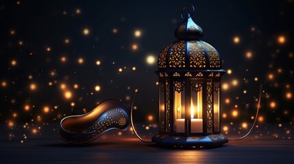 Wall Mural - Radiant arabic lantern illuminating night: perfect ramadan kareem image for festive cards or invitations, capturing the spirit of celebration

