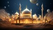 Vibrant ramadan scene: 3d render of mosque and crescent illuminated with blissful glow
