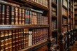 Classic Shelve. Books on Library or Study Shelves with Dark Wood of Oak and Mahogany