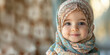 Banner with small cute arab baby girl in hijab and place for text.