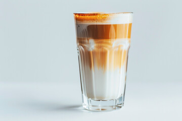 delicious Spanish Latte - Sweetened condensed milk with espresso and frothed milk in a clear tall glass