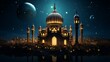 Vibrant ramadan kareem celebration with decorated mosque interior and glowing lanterns, symbolizing culture and faith, muslim holiday concept

