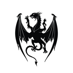 Wall Mural - Dragon Silhouette Heraldic Coat of Arms. Print or Tattoo Design. Vintage Black and White Vector Illustration