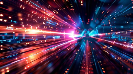 Wall Mural - 3d abstract modern technology background with neon and glowing backlights.