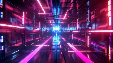 Wall Mural - 3d abstract modern technology background with neon and glow backlights.
