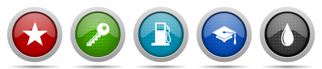 Poster - Education icons, miscellaneous buttons such as star, key, fuel, education and water, circle glossy web icon collection