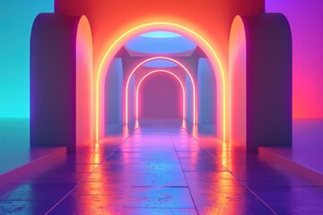 Wall Mural - abstract 3D glowing geometric elements background