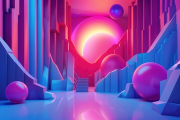Wall Mural - abstract 3D glowing geometric elements background