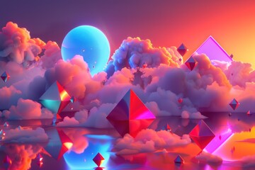Wall Mural - abstract 3D glowing geometric elements background