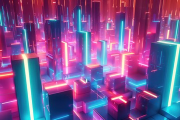 Wall Mural - abstract 3D glowing geometric elements background